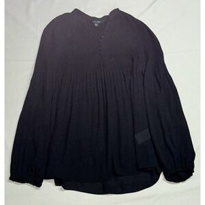 Lauren Ralph Lauren Black Label Pleated V Neck Button Blouse Shirt Top Sz XS